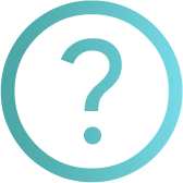 Turquoise question mark icon enclosed in a circle with a transparent background.