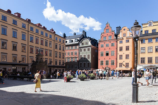 Stockholm crowd buildings clear sky
