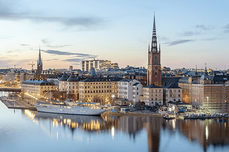 Stockholm waterfront with Riddarholmen Church.